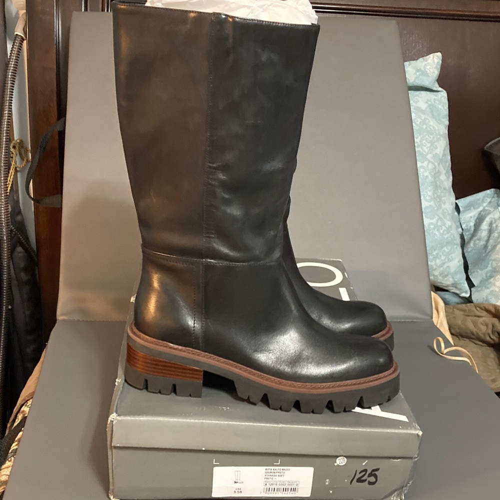 Arezzo Black Leather Knee-High Boots womens 9.5